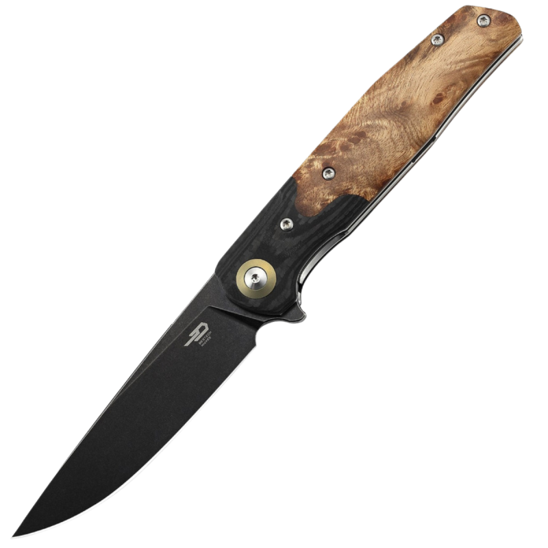 Nóż składany Bestech Ascot Black Carbon Fiber G10 Lightburl Wood Black