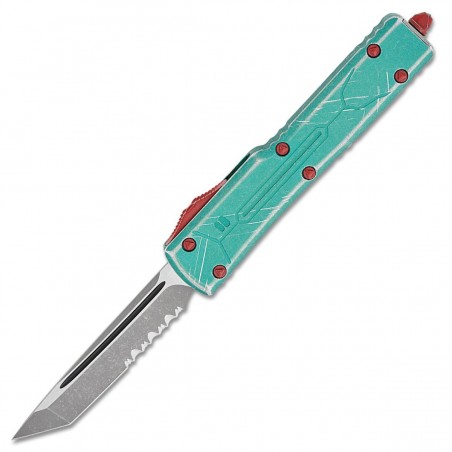 Nóż automatyczny OTF Microtech UTX-70 T/E Bounty Hunter Signature Distressed Green Aluminium, Apocalyptic P/S M390 by Tony Marfi