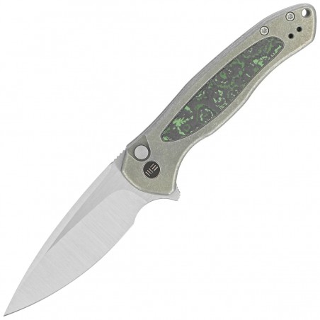 Nóż składany WE Knife Button Lock Kitefin LE No 110/157 Green Titanium/Jungle Wear Fat Carbon, Hand Polished Satin CPM 20CV (WE1