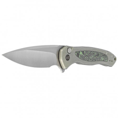 Nóż składany WE Knife Button Lock Kitefin LE No 103/157 Green Titanium/Jungle Wear Fat Carbon, Hand Polished Satin CPM 20CV (WE1