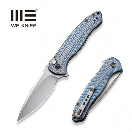 Nóż składany WE Knife Button Lock Kitefin LE No ???/155 Blue/Gray Titanium, Hand Polished Satin CPM 20CV (WE19002M-3)