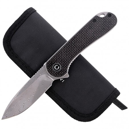 Nóż składany CIVIVI Elementum Flipper Twill Carbon Fiber / Black G10, Damascus (C907DS)