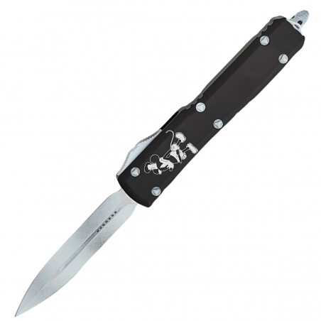 Nóż automatyczny OTF Microtech Ultratech D/E Steamboat Willie Signature Black Aluminium, Antique White M390 by Tony Marfione (12