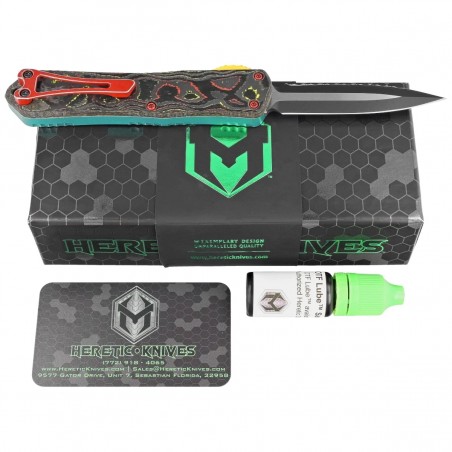 Nóż automatyczny OTF Heretic Manticore S Bounty Hunter D/E Green Distressed Aluminium / Camo Carbon, P/S Black DLC/Satin MagnaCu