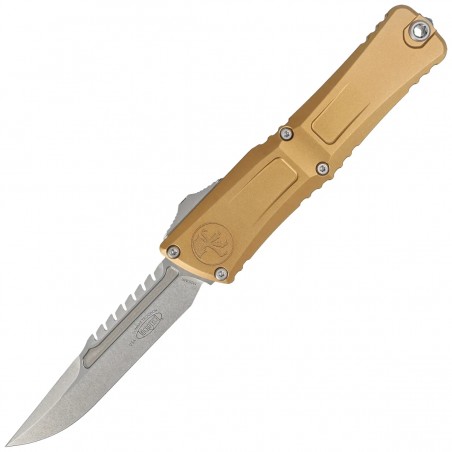 Nóż automatyczny OTF Microtech Combat Troodon Interceptor GEN III Signature Tan Aluminium, Stonewashed M390MK by Tony Marfione