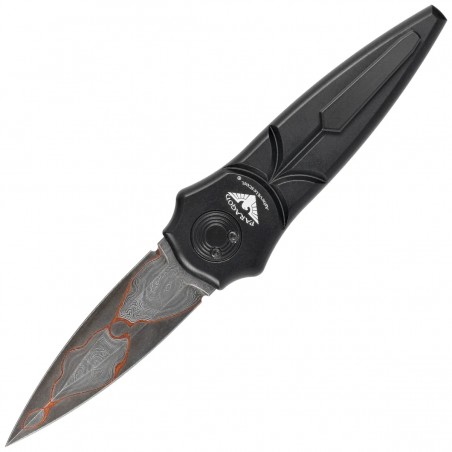 Nóż grawitacyjny Paragon Warlock-X Convergence Black Aluminium, Damascus Baker Forge Raindrop Gomai Copper Shim 80CRV (WLOCX-CV-