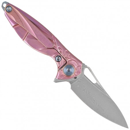 Nóż na szyję RikeKnife Mini Hummingbird Pink Titanium, Rose Damascus by Richard Wu (RK-MINI-PI)