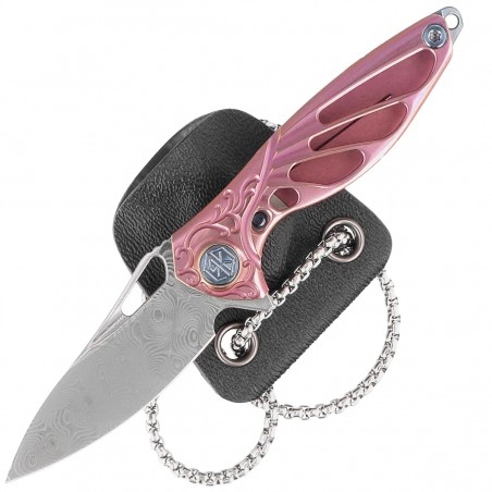 Nóż na szyję RikeKnife Mini Hummingbird Pink Titanium, Rose Damascus by Richard Wu (RK-MINI-PI)