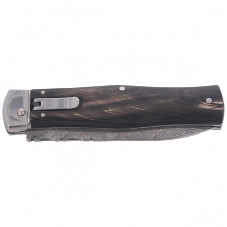 Nóż sprężynowy Mikov Predator Wildcat Buffalo Horn, Damascus PMC27 (241-DR-1/KP)