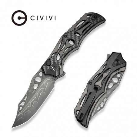 Nóż składany Civivi Biophase Gray Aluminium/Carbon Fiber/Black G10, Damascus (C23083C-DS1)