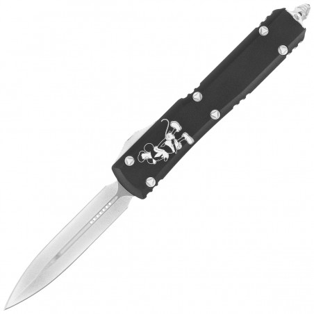 Nóż automatyczny OTF Microtech Ultratech D/E Steamboat Willie Signature Black Aluminium, Antique White M390 by Tony Marfione (12