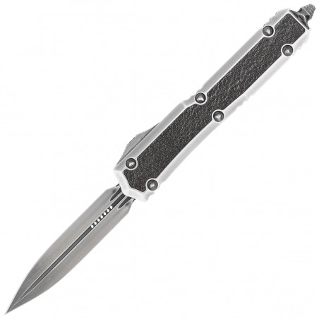 Nóż automatyczny OTF Microtech Makora D/E Signature Silver Distressed Aluminium/Leather, Black Stonewashed M390 by Tony Marfione