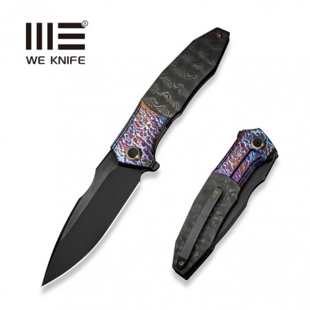 Nóż składany WE Knife Archeozoic Flamed Titanium/Rose Carbon Fiber, Black Stonewashed/Brushed M390 (WE23091-3)