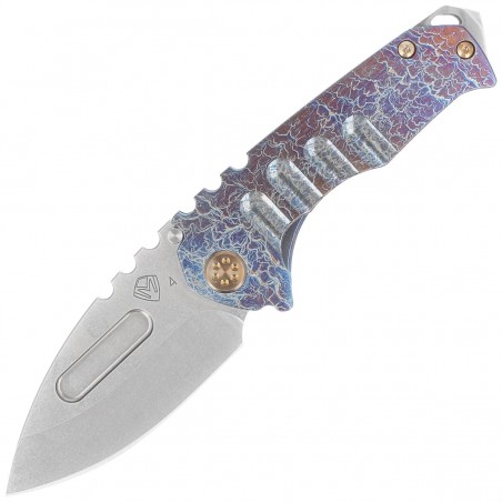 Nóż składany Medford Praetorian Genesis T Drop Point, Brushed/Acid/Flamed/Blue Titanium, Bronze HW/Clip, NP3 Breaker, Tumbled S4