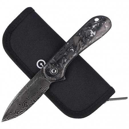 Nóż składany CIVIVI Elementum Flipper Shredded Carbon Fiber / Silvery Shred, Black Damascus (C907C-DS2)