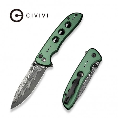 Nóż składany Civivi Hyperpulse Green Aluminium, Damascus (C23087A-DS1)