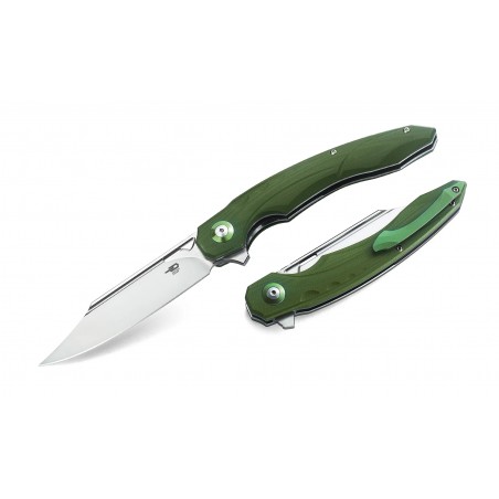 Nóż składany Bestech Fanga Green G10, Satin D2 by Kombou (BG18B)