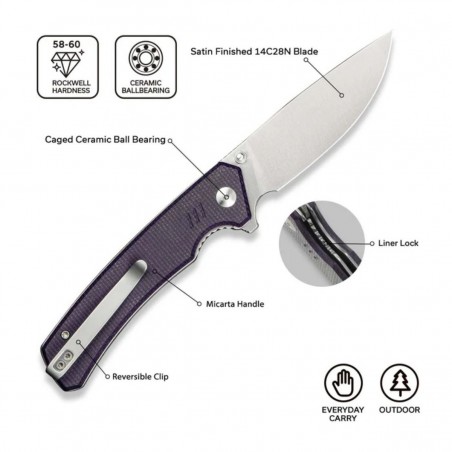 Nóż składany Civivi Merit Purple Canvas Micarta, Satin 14C28N (C24012-3)