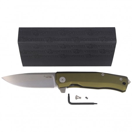 Nóż składany LionSteel Myto Green Aluminium, Stone Washed M390 by Molletta (MT01A GS)